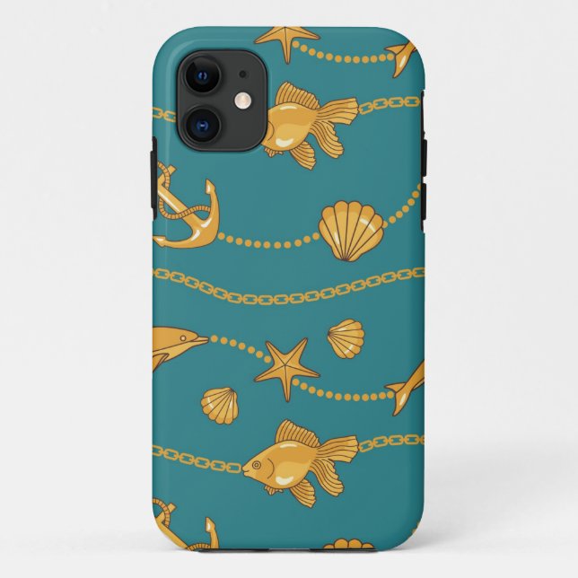 Funda De Case-Mate Para iPhone Modelo náutico del oro (Reverso)