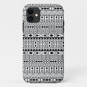 Funda Para iPhone 11 Modelo negro geométrico azteca en blanco