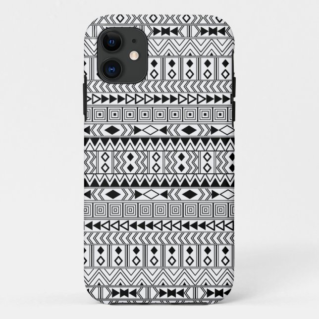 Funda De Case-Mate Para iPhone Modelo negro geométrico azteca en blanco (Reverso)