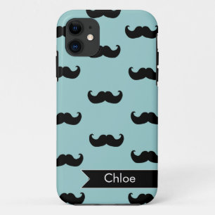 Funda Para iPhone 11 Modelo negro personalizado del bigote en azul