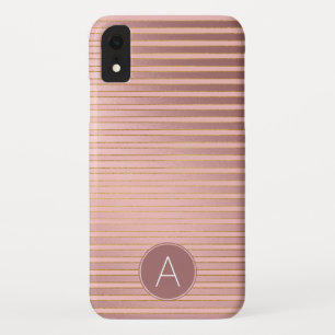 Funda Para iPhone XR Modelo rayado subió monograma del oro con inicial