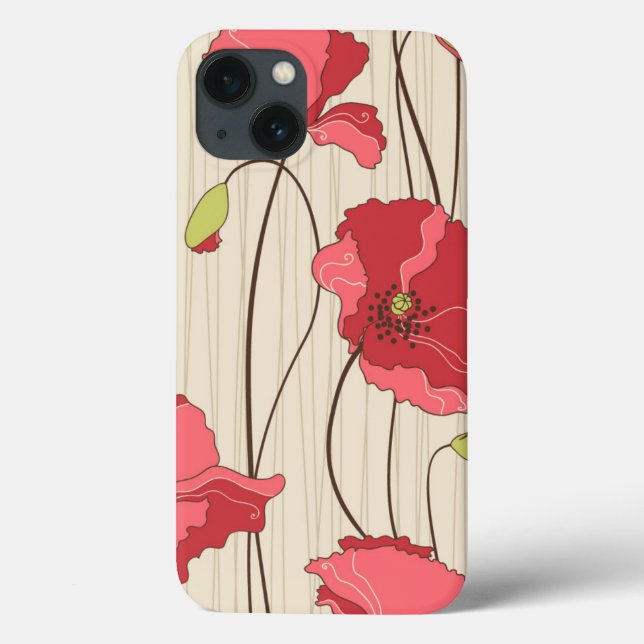 Funda De Case-Mate Para iPhone Modelo retro de las amapolas (Reverso)