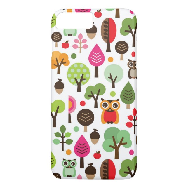 Funda De Case-Mate Para iPhone modelo retro del búho del árbol rosado de la hoja (Reverso)