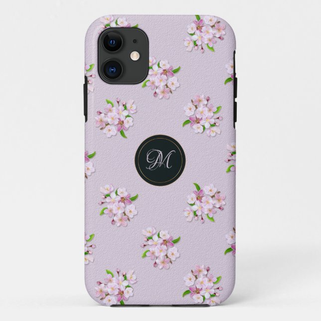 Funda De Case-Mate Para iPhone Modelo retro floral de la primavera. Monograma (Reverso)