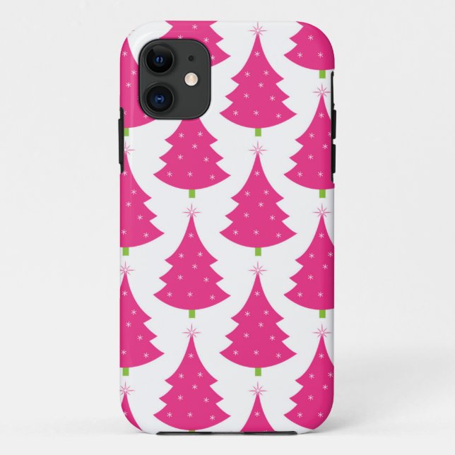 Funda De Case-Mate Para iPhone Modelo retro rosado bonito del árbol de navidad (Reverso)