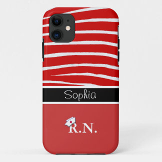 Funda Para iPhone 11 Modelo rojo de la cebra+Enfermera registradoa