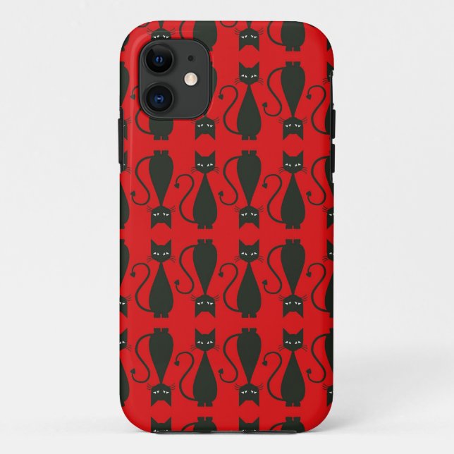 Funda De Case-Mate Para iPhone Modelo rojo y negro del gato del gótico (Reverso)