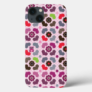 Funda Para iPhone 13 modelo rosado de las flores y de los búhos