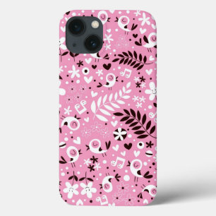 Funda Para iPhone 13 modelo rosado lindo de los pájaros y de las flores