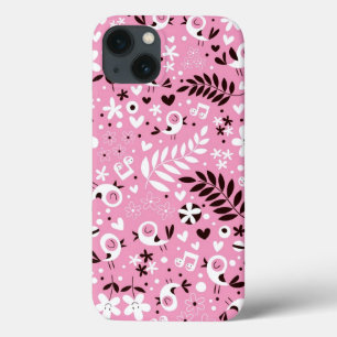 Funda Para iPhone 13 modelo rosado lindo de los pájaros y de las flores