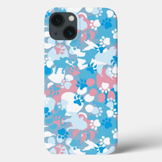 Funda De Case-Mate Para iPhone Modelo rosado y azul del perro del camuflaje (Reverso)