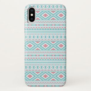 Funda Para iPhone X Modelo tribal azteca verde azulado y rosado