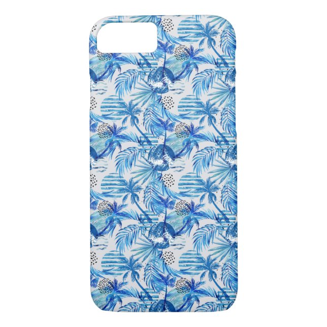 Funda De Case-Mate Para iPhone Modelo tropical azul brillante de la acuarela (Reverso)