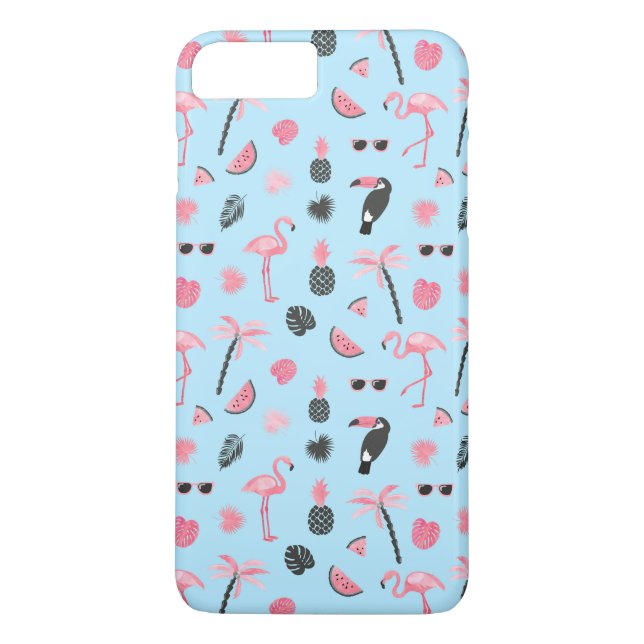Funda De Case-Mate Para iPhone Modelo tropical del verano rosado y azul (Reverso)