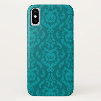 Funda Para iPhone X Modelo verde azulado plano del damasco