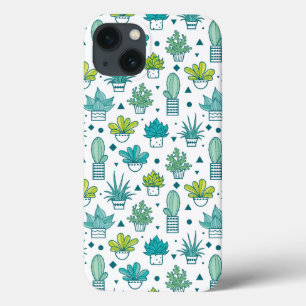 Funda Para iPhone 13 Modelo verde y azul del Succulent de la acuarela