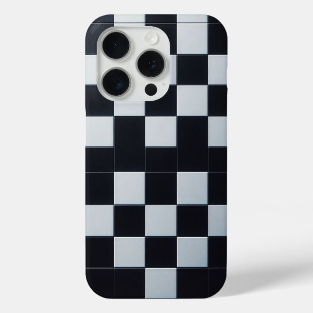 Funda De Case-Mate Para iPhone Modern Black & White Textured Checkerboard Phone  (Reverso )