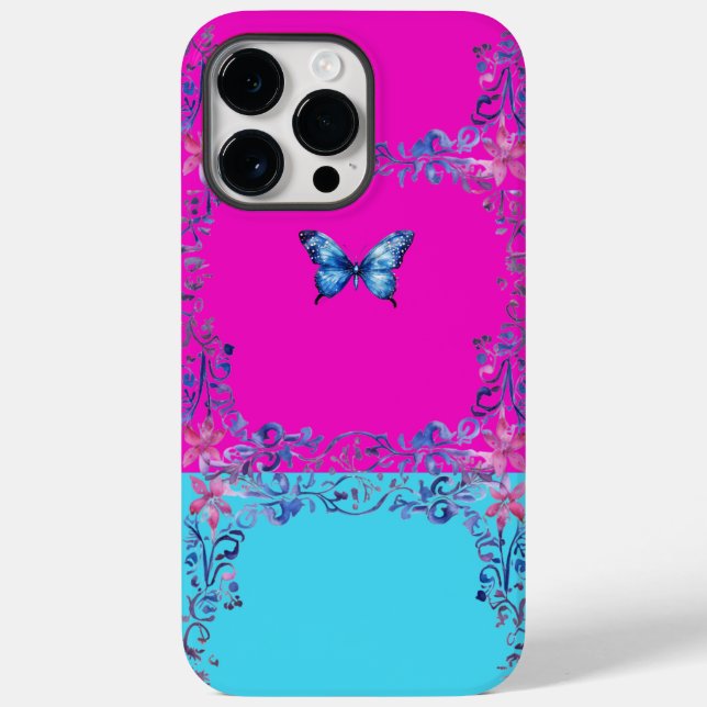 Funda De Case-Mate Para iPhone Modern Blue Butterfly Scroll iPhone 14 Pro MaxCase (Reverso )