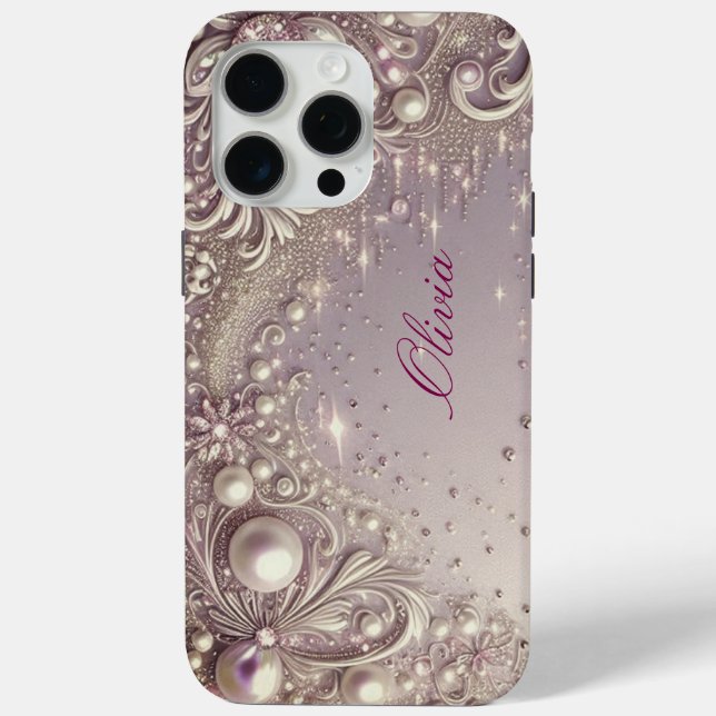 Funda De Case-Mate Para iPhone Modern elegant cute golden pearls Valentine’s Day (Reverso )