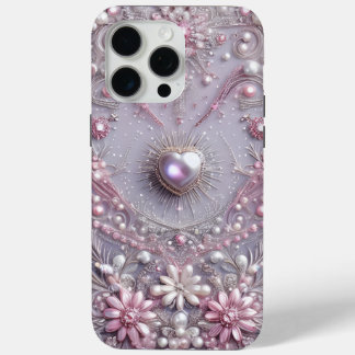 Funda Para iPhone 15 Pro Max Modern elegant cute purple pearls Valentine’s Day