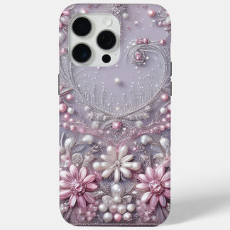 Funda Para iPhone 15 Pro Max Modern elegant cute purple pearls Valentine’s Day