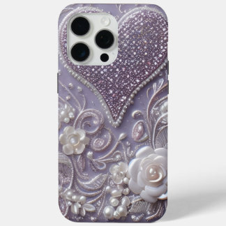 Funda Para iPhone 15 Pro Max Modern elegant cute purple pearls Valentine’s Day