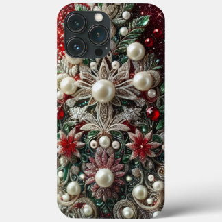Funda Para iPhone 13 Pro Max Modern elegant red green pearls Valentine’s Day