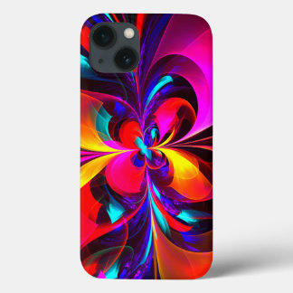 Funda Para iPhone 13 Modern Floral Resumen Arte Patrón Azul Rojo #07