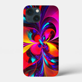 Funda Para iPhone 13 Mini Modern Floral Resumen Arte Patrón Azul Rojo #07