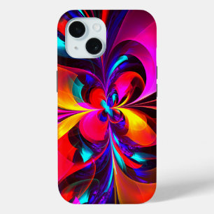 Funda Para iPhone 15 Modern Floral Resumen Arte Patrón Azul Rojo #07