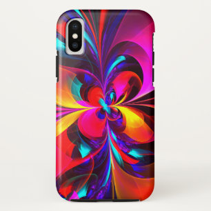 Funda Para iPhone XS Modern Floral Resumen Arte Patrón Azul Rojo #07