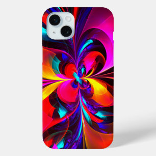 Funda Para iPhone 15 Mini Modern Floral Resumen Arte Patrón Azul Rojo #07