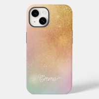 Modern Glitter Holographic Gold with Name