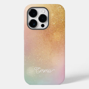 Funda Para iPhone 14 Pro De Case-Mate Modern Glitter Holographic Gold with Name