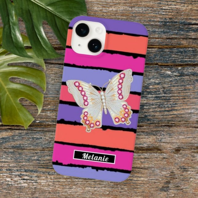 Funda De Case-Mate Para iPhone Modern groovy stripes monogrammed butterfly retro  (Subido por el creador)