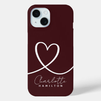 Funda Para iPhone 15 Modern Love Heart Personalized Eggplant White