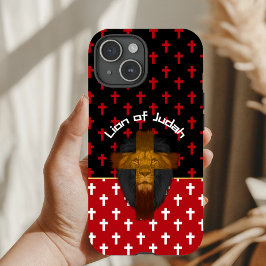 Funda Para iPhone 15 Modern Red Black White Crosses Lion of Judah
