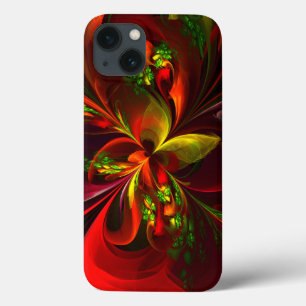 Funda Para iPhone 13 Modern Red Green Floral Abstract Art Pattern #05