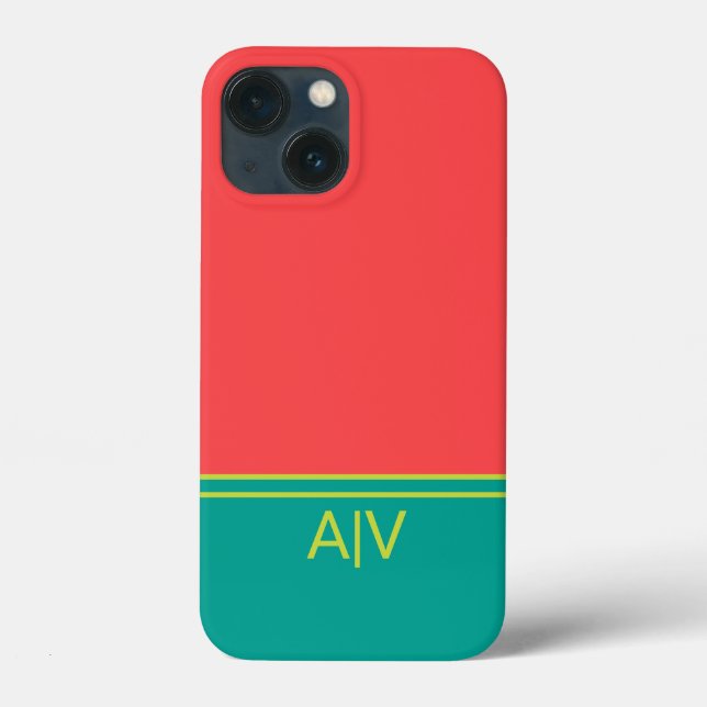 Funda De Case-Mate Para iPhone Modern Summer Coral Aquamarine Monogram (Reverso )