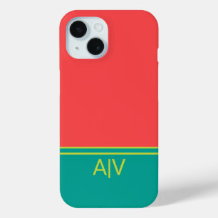 Funda Para iPhone 15 Modern Summer Coral Aquamarine Monogram