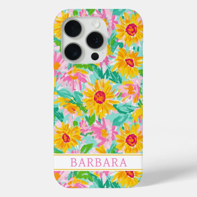 Funda De Case-Mate Para iPhone Modern Sunflower Painting Monogrammed (Reverso )