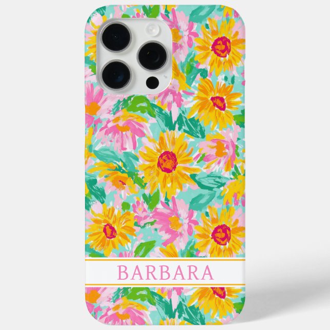 Funda De Case-Mate Para iPhone Modern Sunflower Painting Monogrammed (Reverso )