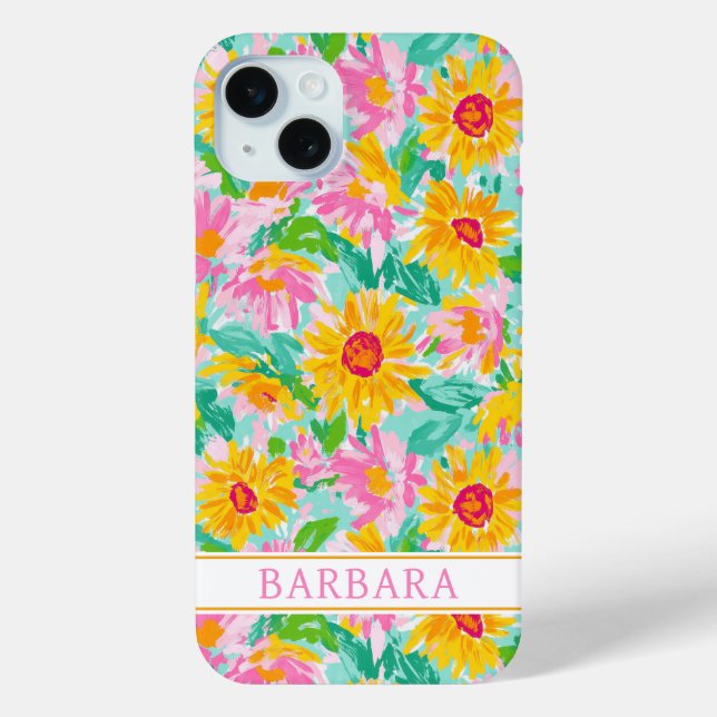 Funda De Case-Mate Para iPhone Modern Sunflower Painting Monogrammed (Reverso )