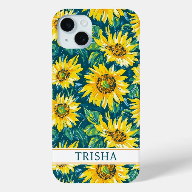 Funda De Case-Mate Para iPhone Modern Sunflowers Monogrammed (Reverso )