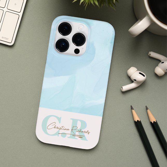 Funda De Case-Mate Para iPhone Moderna acuarela Verde azulada azul (Subido por el creador)