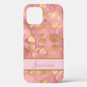 Funda Para iPhone 12 Moderna Botánica Giratoria De Oro Rosa