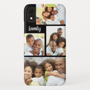 Funda Para iPhone XR Moderna familia 4 Collage de fotos negro de moda