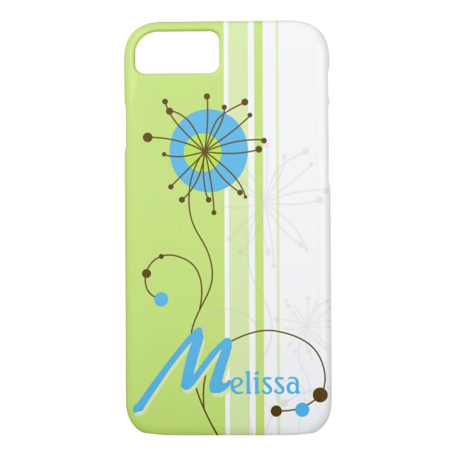 Funda De Case-Mate Para iPhone Moderna Flor Simple Verde Tu Nombre (Reverso)