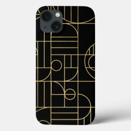 Funda Para iPhone 13 Moderna geométrica Art Deco Faux Gold/Black
