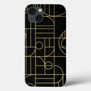 Funda Para iPhone 13 Moderna geométrica Art Deco Faux Gold/Black